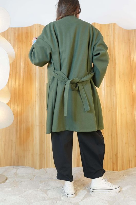 Classic 3/4 Tie Waist Duster Coat Khaki